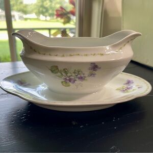 LIMOGES FRANCE, GRAVY BOWL WITH ATTACHED UNDERPLATE.